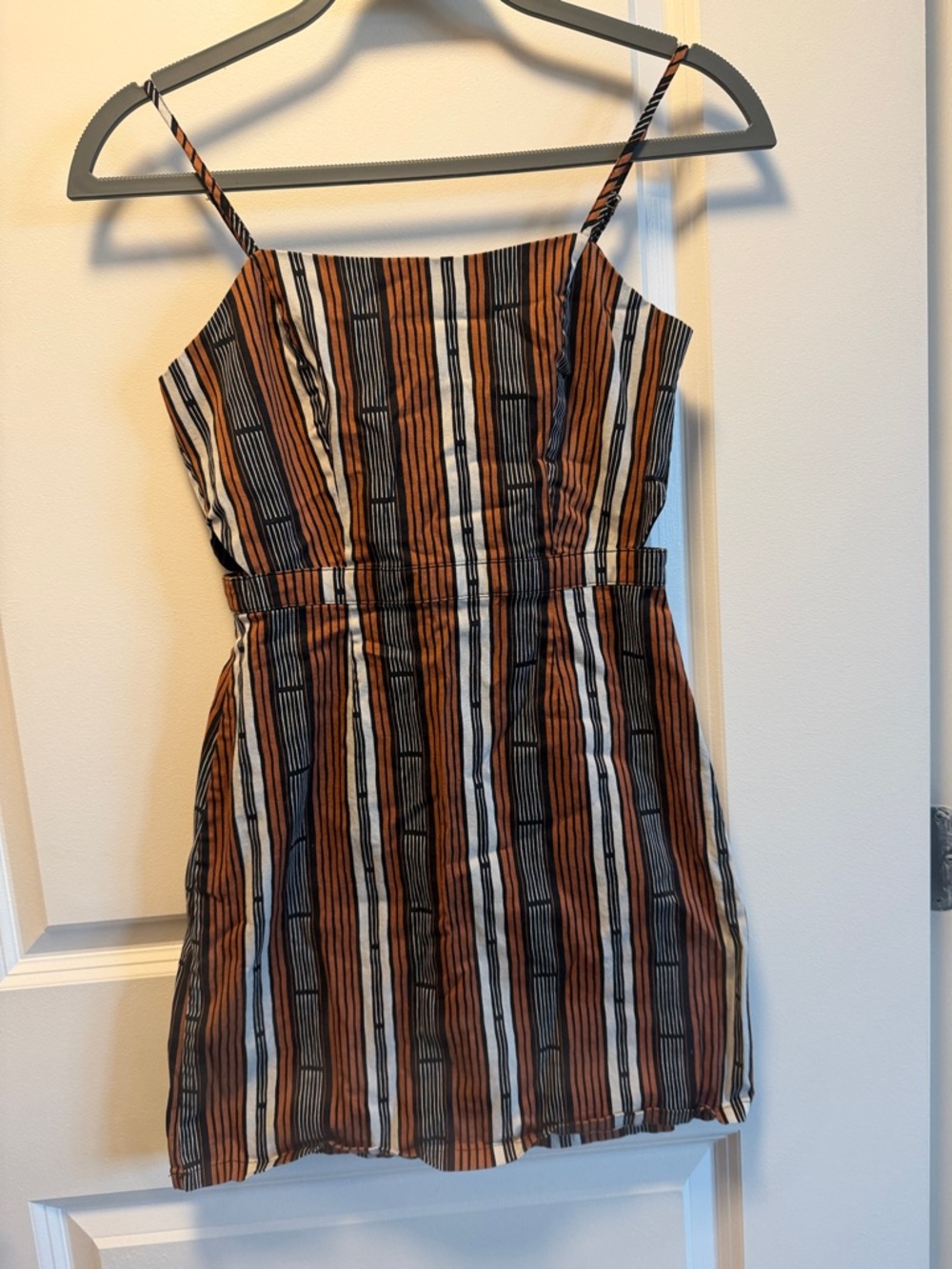 Forever 21 Striped Spaghetti‑Strap Mini Dress in Brown, Black, and Cream